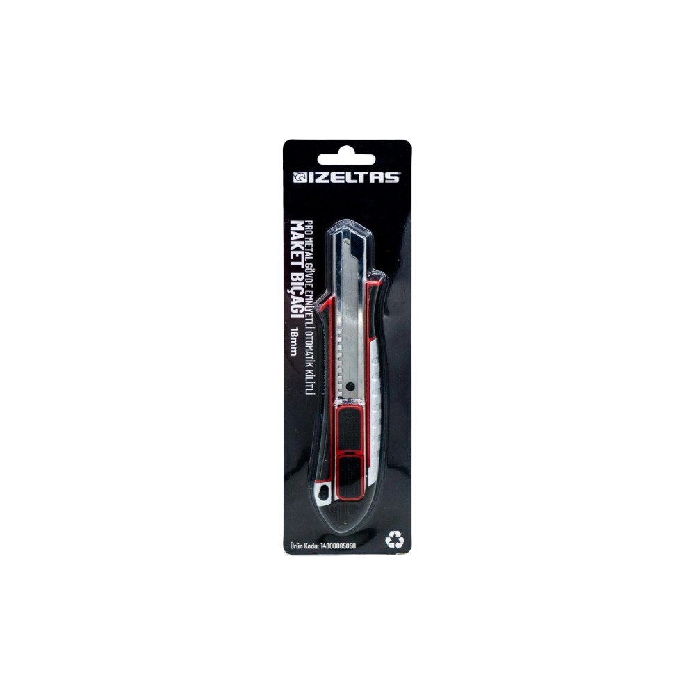 İzeltaş Pro Metal Gövde Maket Bıçağı Emniyetli Otomatik Kilitli 18Mm İzeltaş Pro Metal Gövde Maket Bıçağı Emniyetli Otomatik Kilitli 18Mm
