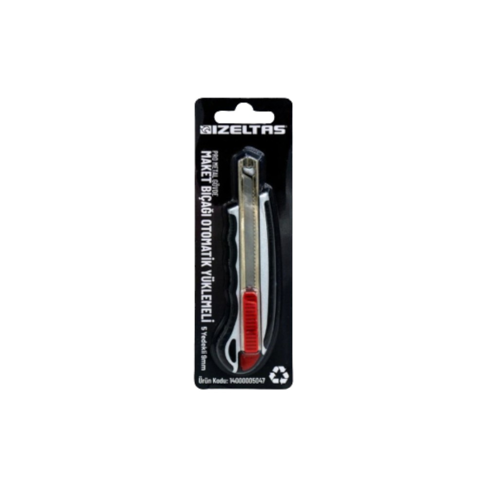 İzeltaş Pro Metal Gövde Maket Bıçağı Otomatik Yüklemeli 5 Yedekli 9Mm İzeltaş Pro Metal Gövde Maket Bıçağı Otomatik Yüklemeli 5 Yedekli 9Mm
