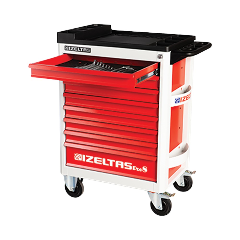 İzeltaş Pro Serisi Takım Dolab 7 Çekmeceli Gri Gövde - Kırmızı Çekmece İzeltaş Pro Series Tool Cabinet 7 Drawers Gray Body - Red Drawer
